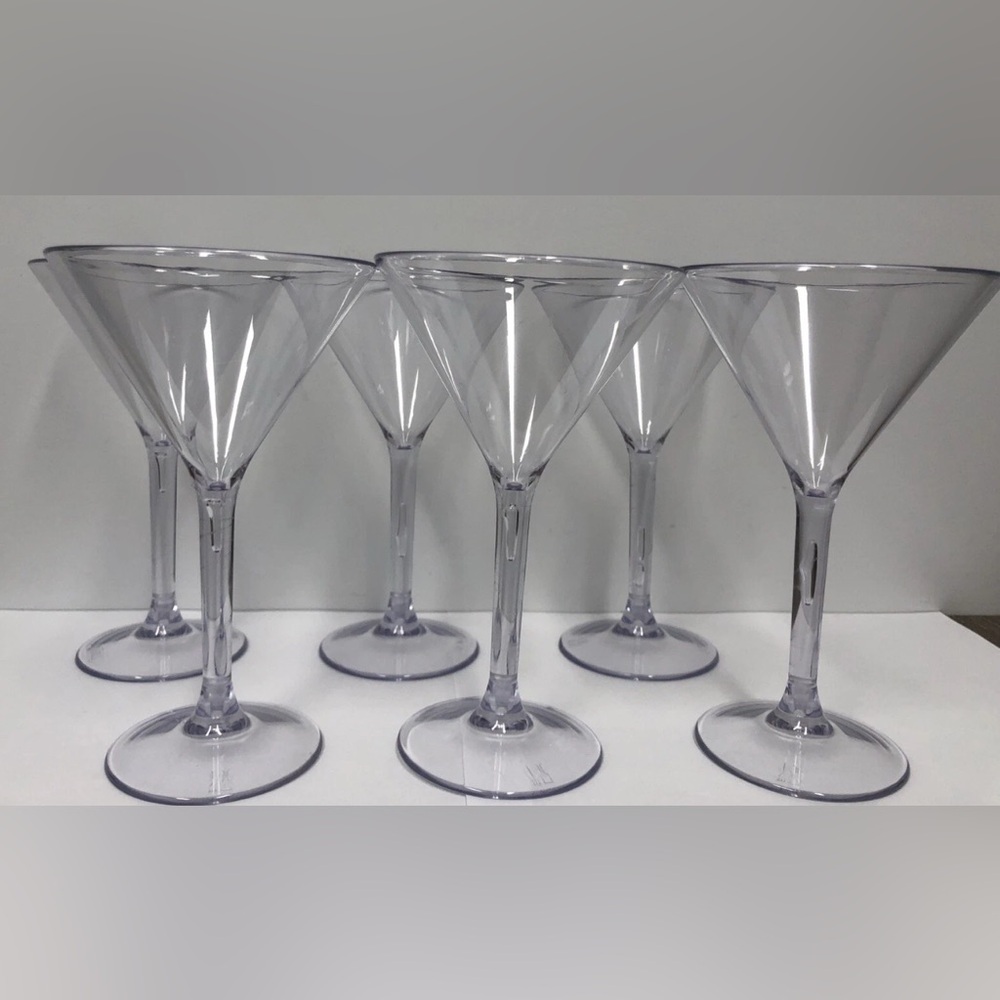 NEW Set of 6 CARHET Clear Plastic REUSABLE Martini Glasses..